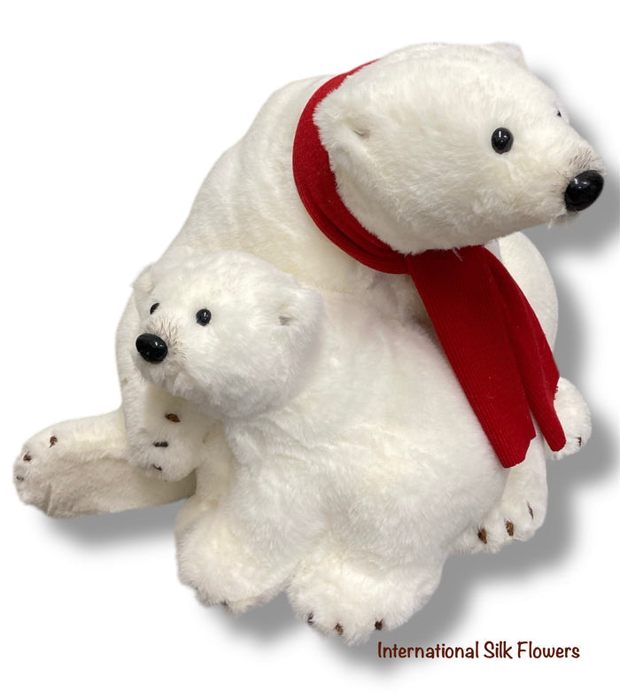 18'' x 18'' x 15'' Polar Mom Bear with Cub  ( 260359-White )