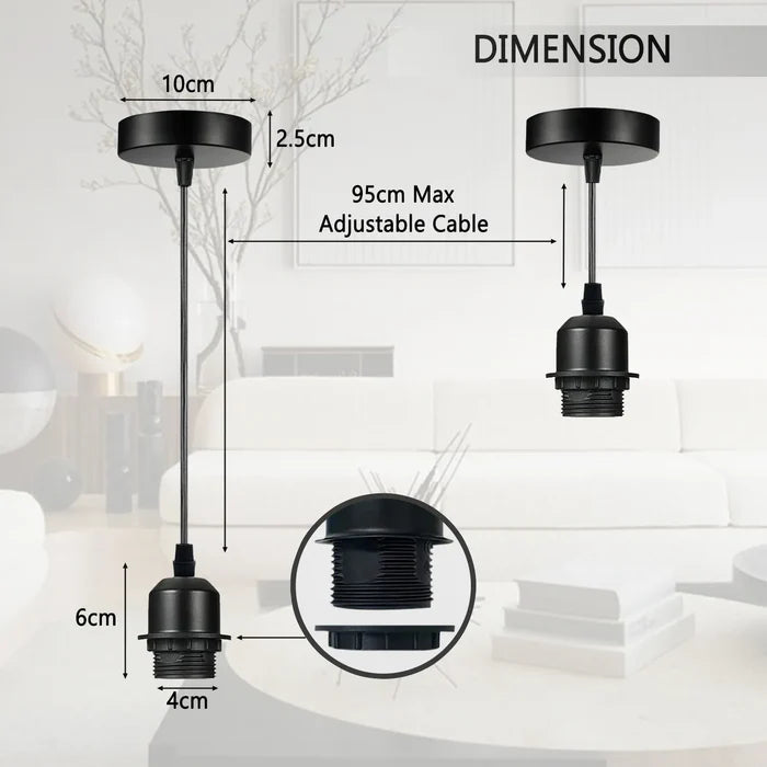 2Pack Chrome Pendant Light ,E27 Lamp Holder Ceiling Hanging Light,PVC Cable~4233