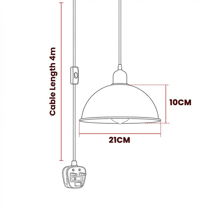 4m Plug-in Pendant Swag Lamp with  On Off Switch ~6637