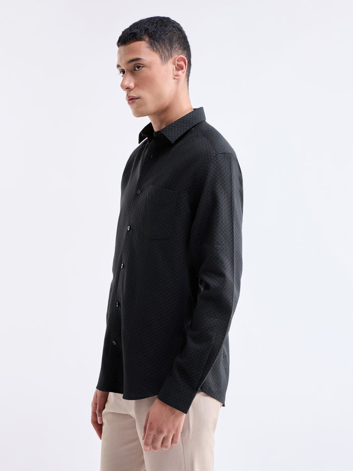Black Jacquard Regular Fit Shirt - Black t4option_0