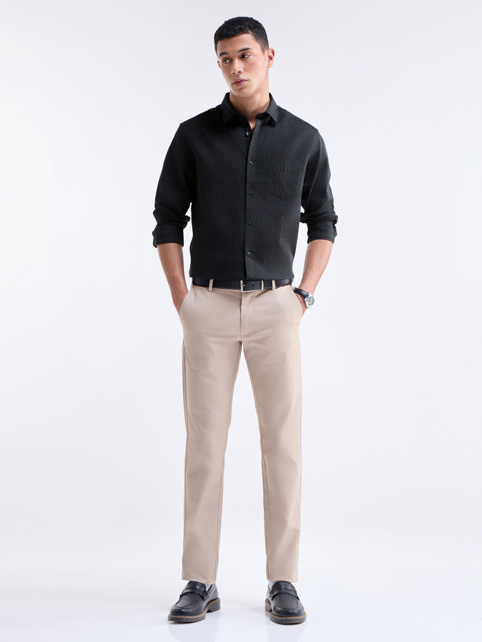 Black Jacquard Regular Fit Shirt - Black t4option_0
