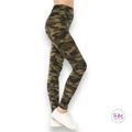 Buttery Soft Green Camo Yoga Band Leggings