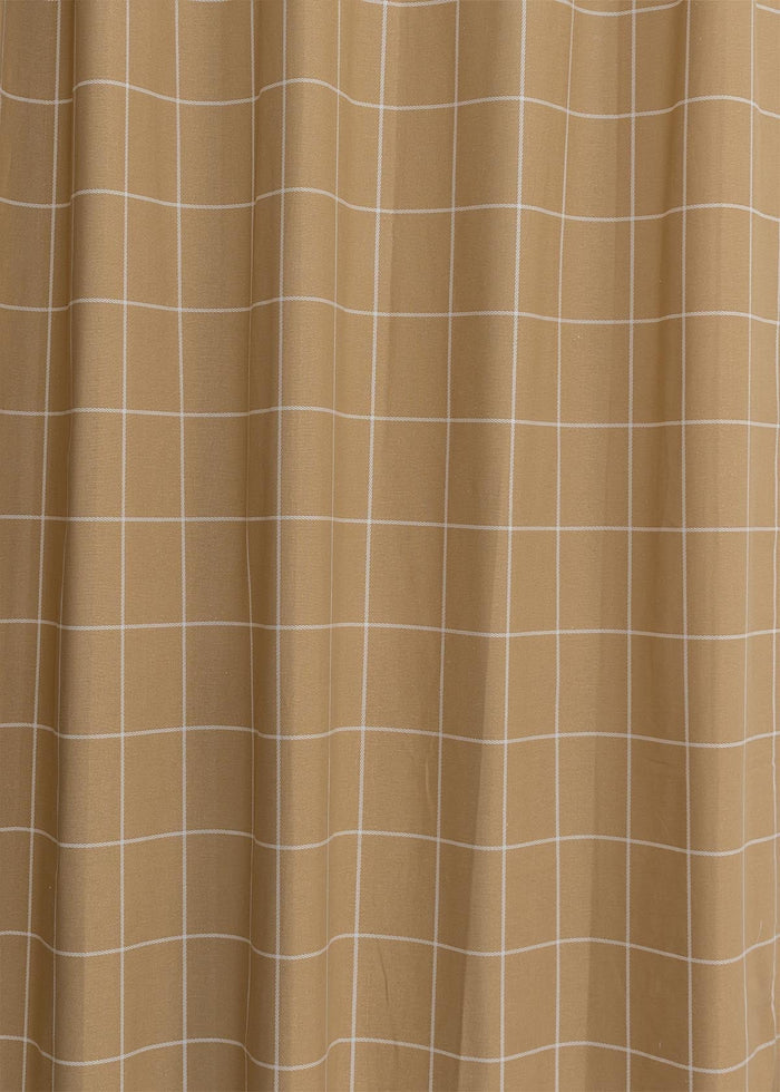 Cabin Checks 100% cotton geometric curtain for living room - Room darkening - Brown - Single Piece