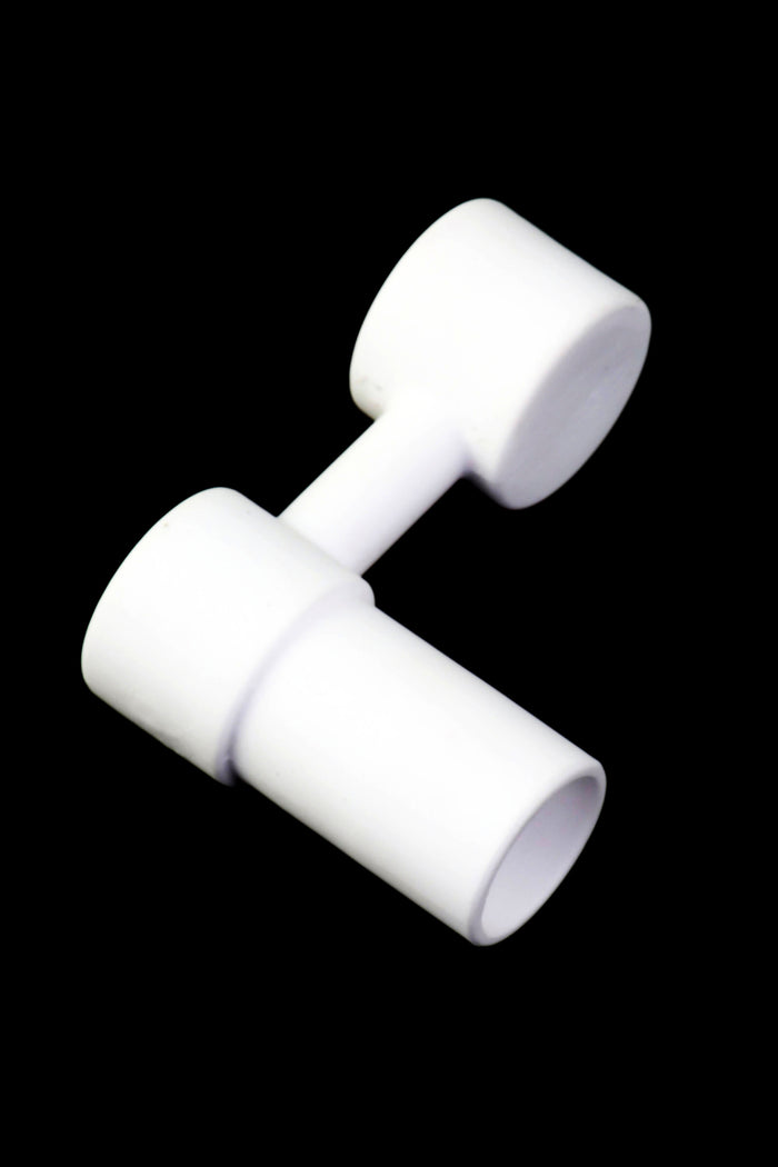 Ceramic sidecar nail with female dual-size 14 mm and 18 mm joint, shown on a black backdrop; domeless design for dabs.