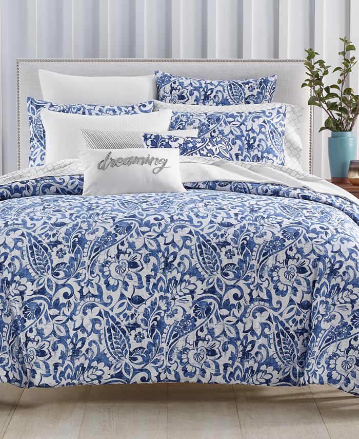 Charter Club Damask Designs Textured Paisley Cotton 300-Thread Count 2-Pc. Twin Duvet Cover Set.