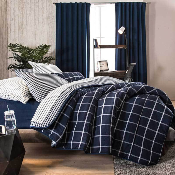 CHICAGO SQUARES SOFT TEXTURE REVERSIBLE COMFORTER SET 4 PCS TWIN SIZE MADE IN MEXICO