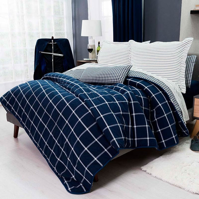 CHICAGO SQUARES SOFT TEXTURE REVERSIBLE COMFORTER SET 4 PCS TWIN SIZE MADE IN MEXICO