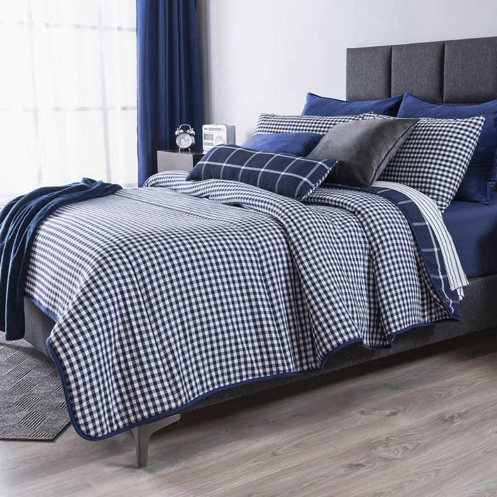 CHICAGO SQUARES SOFT TEXTURE REVERSIBLE COMFORTER SET 4 PCS TWIN SIZE MADE IN MEXICO