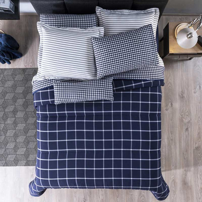 CHICAGO SQUARES SOFT TEXTURE REVERSIBLE COMFORTER SET 4 PCS TWIN SIZE MADE IN MEXICO