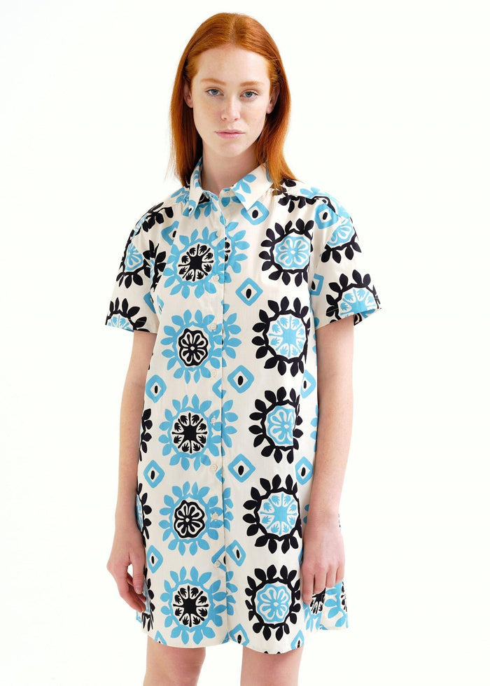 Compañía Fantástica - Geometric Print Mini Dress - Black/White/Sky Blue-Compañía Fantástica-treehaus
