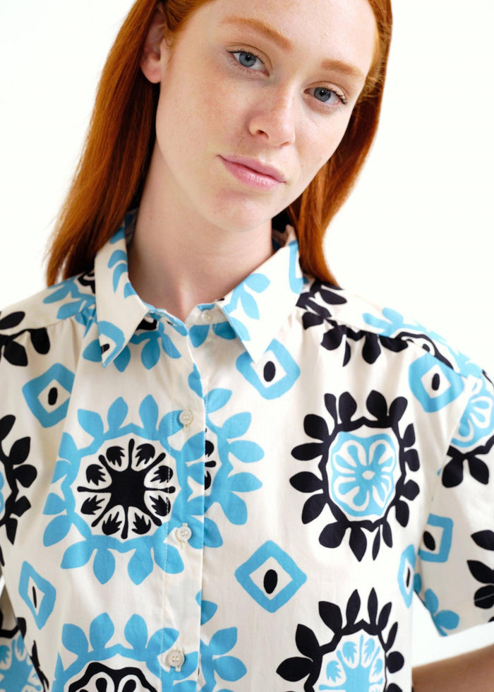 Compañía Fantástica - Geometric Print Mini Dress - Black/White/Sky Blue-Compañía Fantástica-treehaus