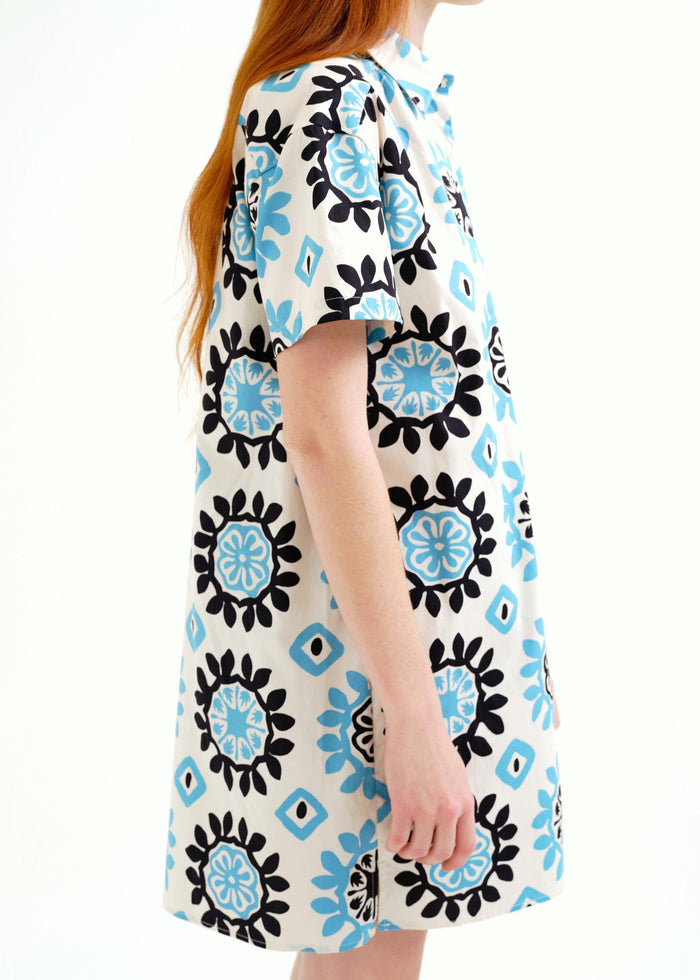 Compañía Fantástica - Geometric Print Mini Dress - Black/White/Sky Blue-Compañía Fantástica-treehaus