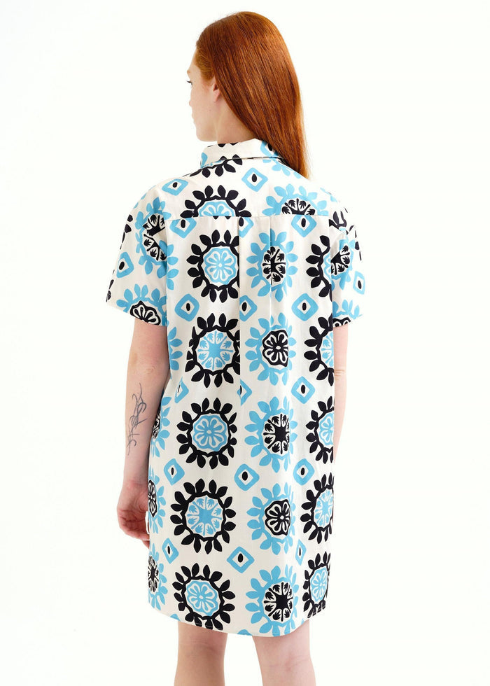 Compañía Fantástica - Geometric Print Mini Dress - Black/White/Sky Blue-Compañía Fantástica-treehaus
