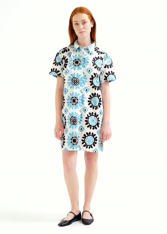 Compañía Fantástica - Geometric Print Mini Dress - Black/White/Sky Blue-Compañía Fantástica-treehaus