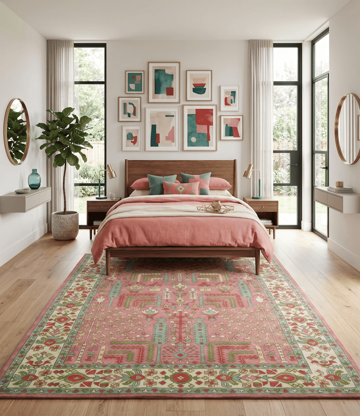 Custom Made Tree of life Traditional Floral Dark Peach, Beige and Green wool Area Rug - The Rug Decor