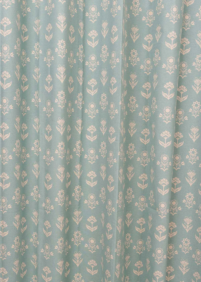Dahlia 100% cotton floral curtain for living room - Room darkening - Nile Blue - Single Piece