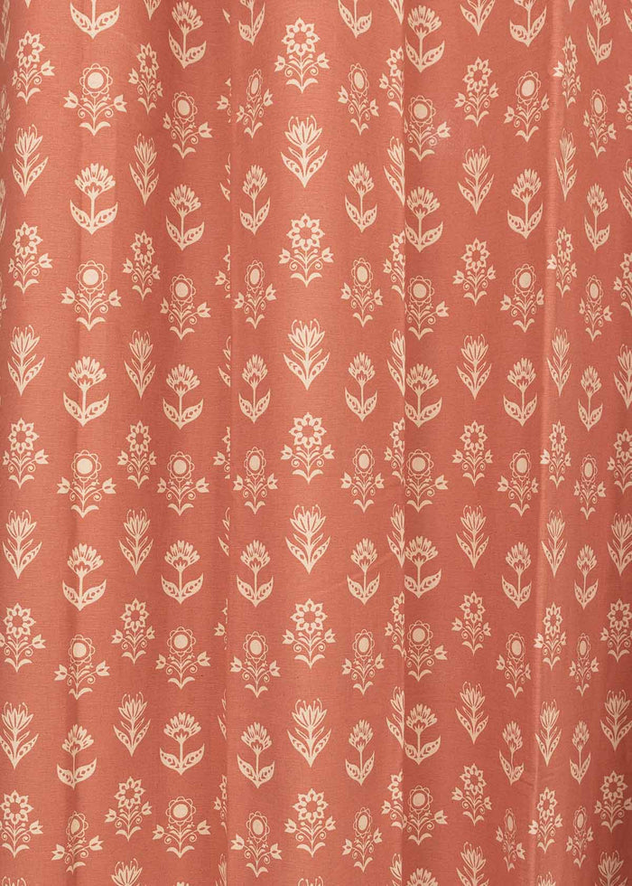 Dahlia 100% cotton floral curtain for living room - Room darkening - Rust - Single Piece