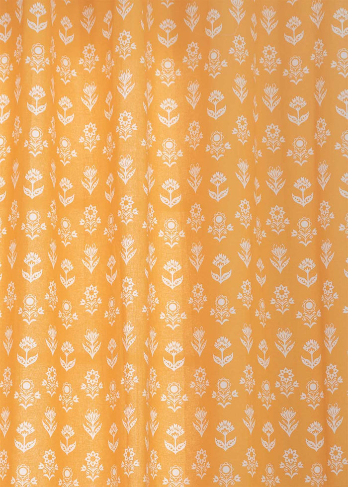 Dahlia Mustard 100% cotton floral curtain for living room - Room darkening - Single Piece