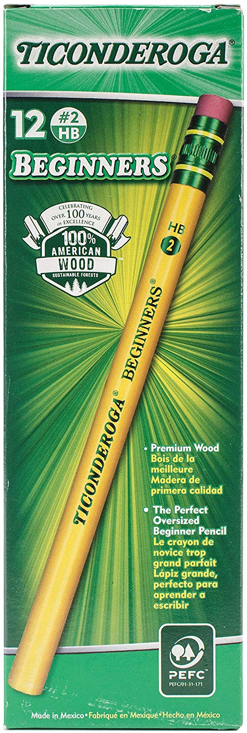 Dixon Ticonderoga Beginners Primary Pencils, No. 2, Yellow, Box of 12 (13308)