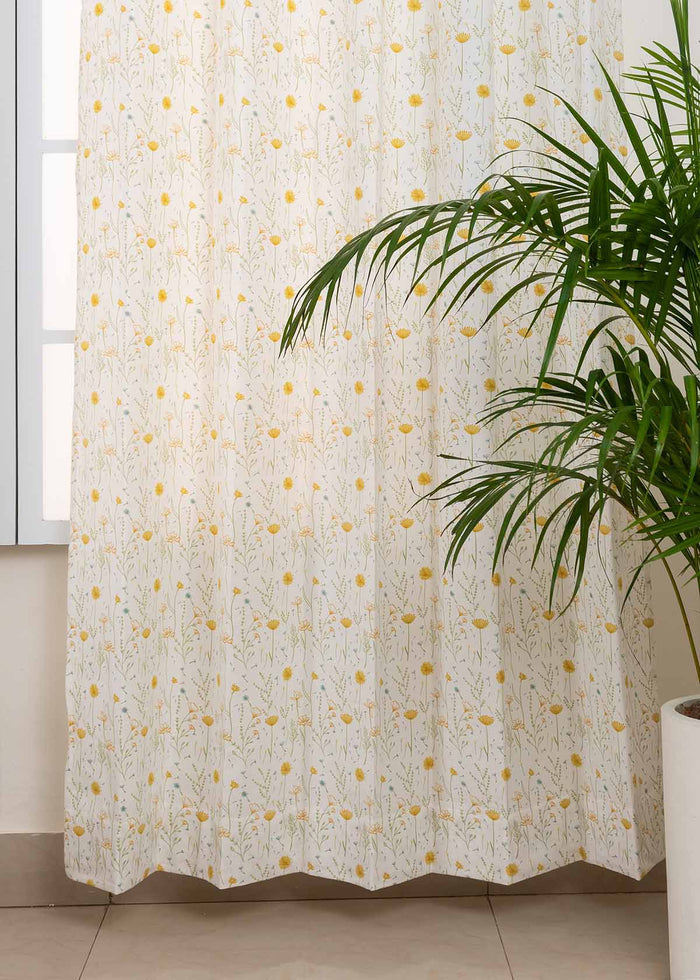 Drifting Dandelion Yellow 100% cotton floral curtain for kids room, living room - Light Reduction - Single Piece