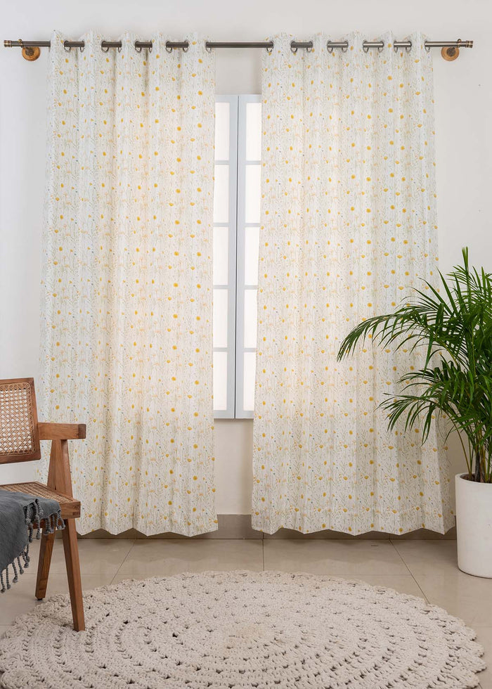 Drifting Dandelion Yellow 100% cotton floral curtain for kids room, living room - Light Reduction - Single Piece