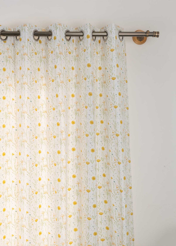 Drifting Dandelion Yellow 100% cotton floral curtain for kids room, living room - Light Reduction - Single Piece