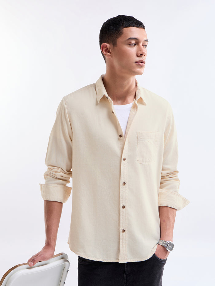 Ecru Solid Regular Fit Shirt - Ecru t4option_0