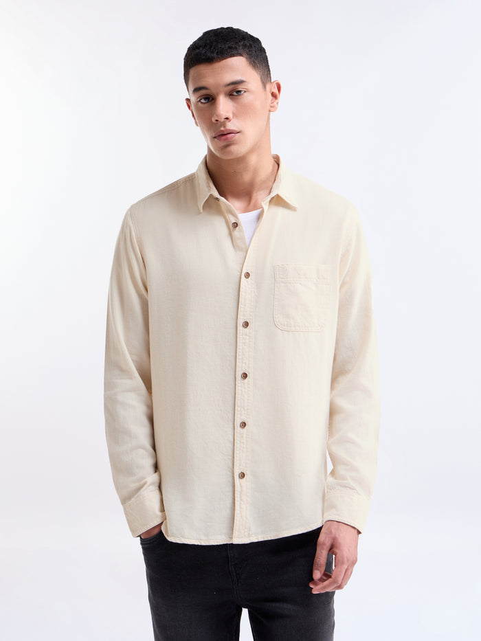 Ecru Solid Regular Fit Shirt - Ecru t4option_0