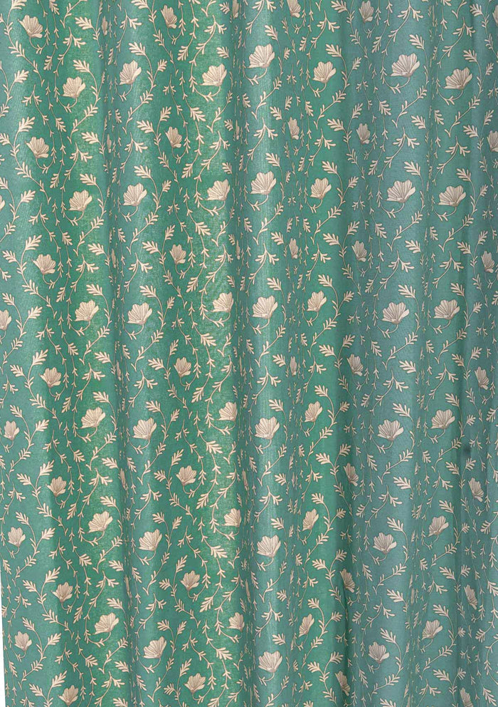 Eden aqua blue 100% cotton floral curtain for bed room - Room darkening - Single - Single Piece