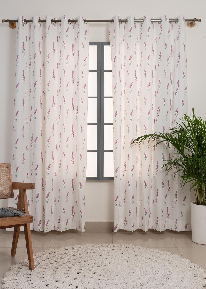 Fields of Lavender 100% cotton floral curtain for kids room - Light Reduction -  Lavender - Single Piece