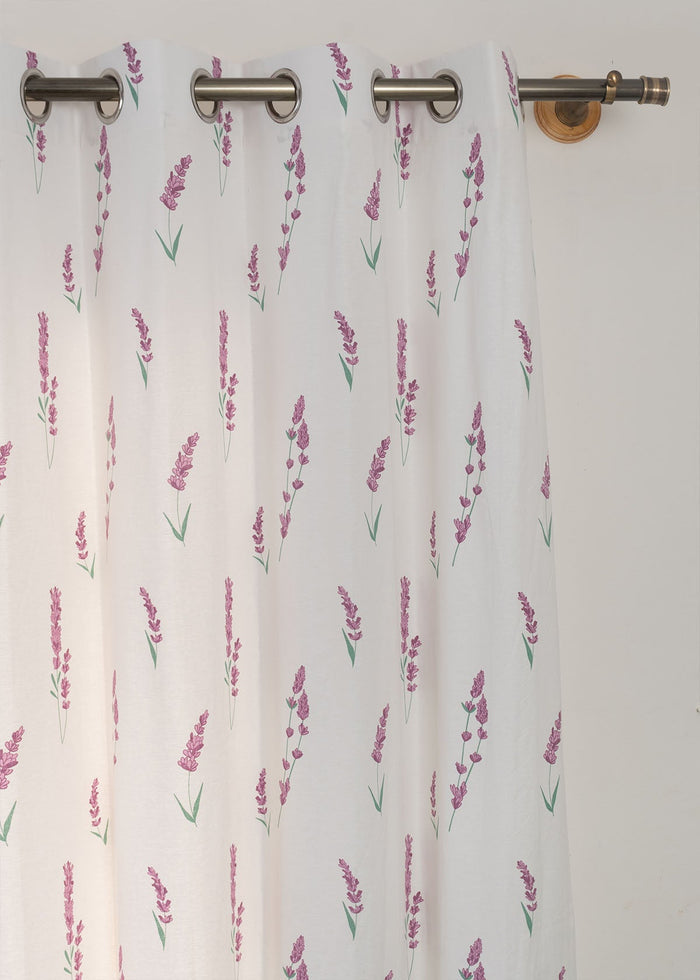 Fields of Lavender 100% cotton floral curtain for kids room - Light Reduction -  Lavender - Single Piece