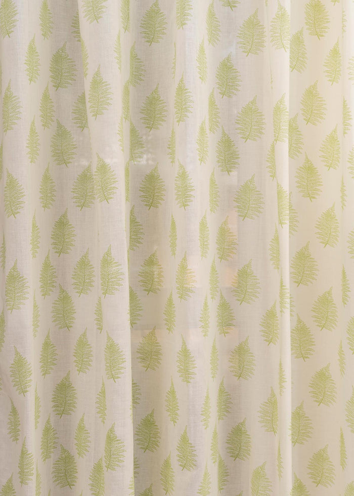 Floating Ferns printed sheer Fabric - Green