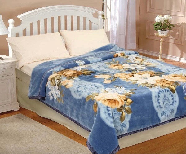 FLOWERS BLUE KOYO JAPANESE BLANKET SUPER HEAVY SOFTY AND WARM QUEEN SIZE
