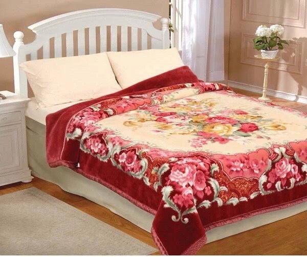 FLOWERS BURGUNDY KOYO JAPANESE BLANKET SUPER HEAVY SOFTY AND WARM QUEEN SIZE