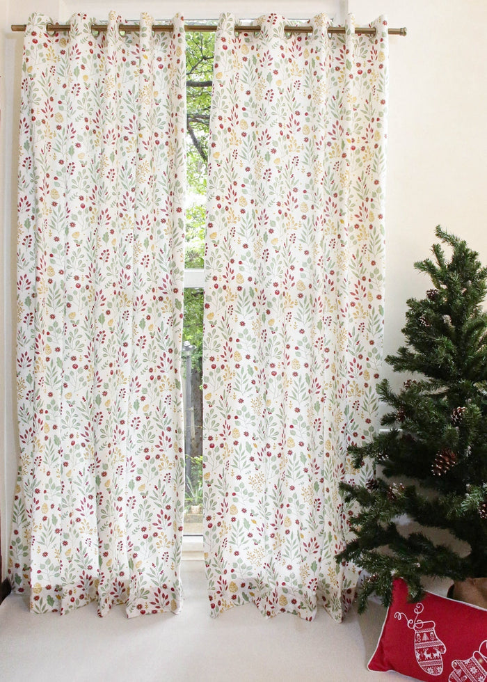Foraged Berries 100% cotton floral curtain for living room - Light Reduction - Multicolor - Single Piece