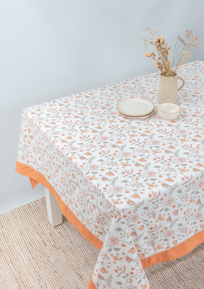 Forest bloom 100% cotton floral table cloth for 4 seater or 6 seater Dining  With solid border