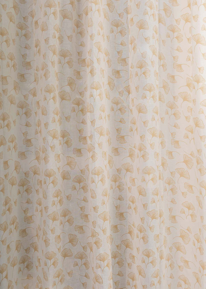 Gingko printed sheer Fabric - Beige