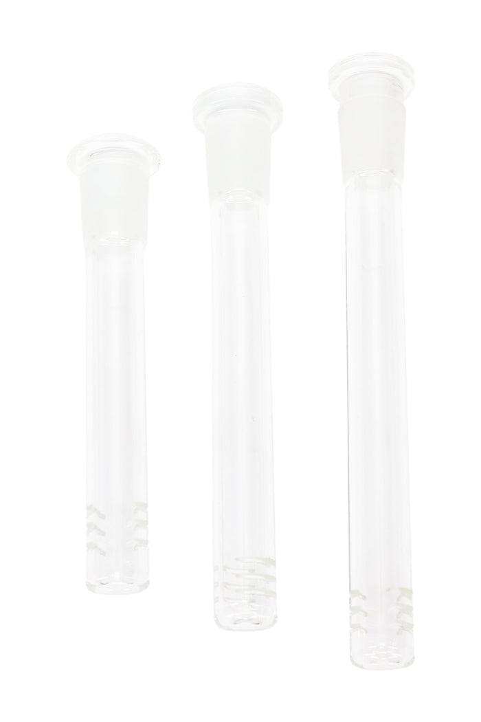 Glass downstem adapter, 18.8 mm to 14.5 mm GoG reducer for bongs, clear joint piece that fits 18.8 mm female and accepts 14.5 mm male bowls.
