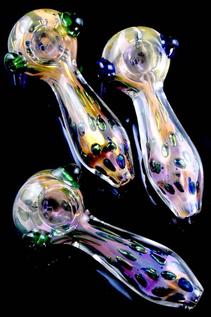 Gold Fumed Color Changing Metallic Dot Glass Pipe - P2633