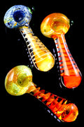 Gold Fumed Color Changing Spiral Frit Glass Pipe - P2445