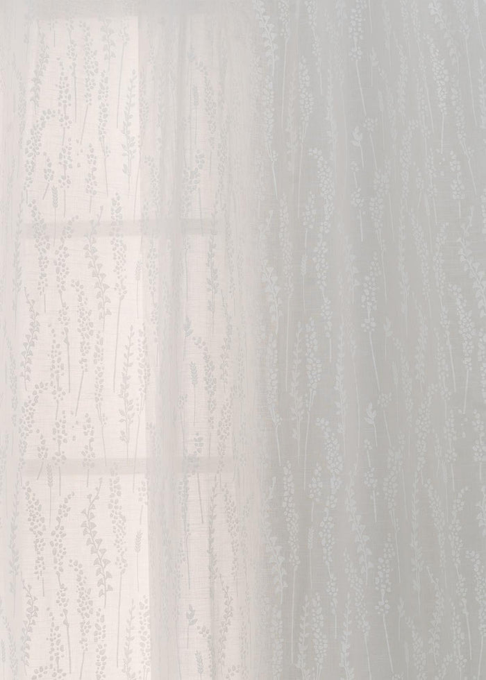 Grass Fields White 100% cotton sheer floral curtain for living room -  Light filtering - Single Piece