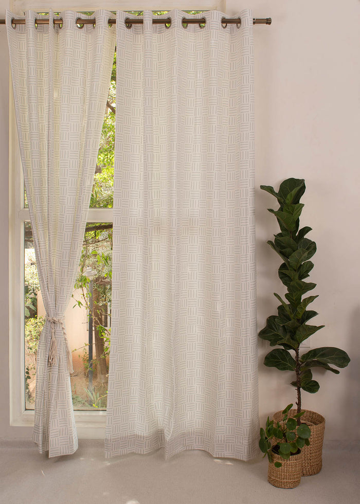 Hashlines 100% cotton geometric curtain for living room - Light Reduction - Grey - Single Piece