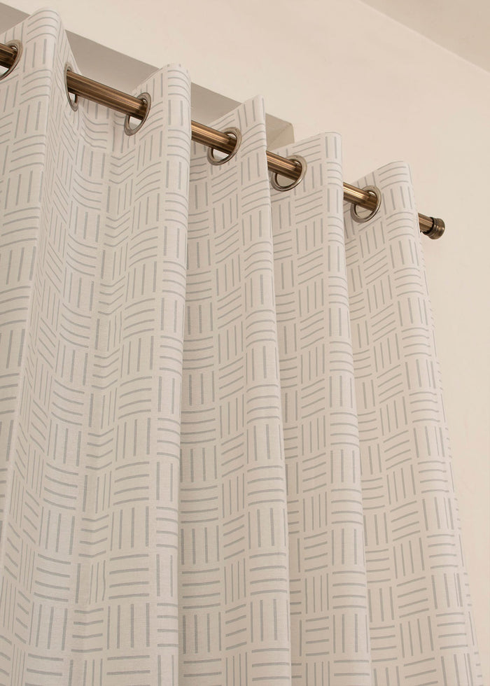 Hashlines 100% cotton geometric curtain for living room - Light Reduction - Grey - Single Piece