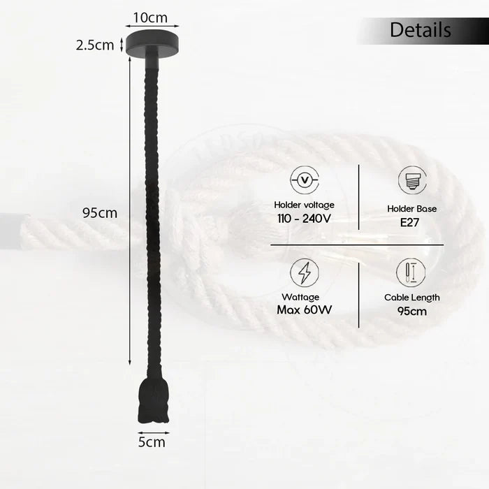 Vintage Ceiling Hemp Rope Pendant Light Hanging Lamp Light