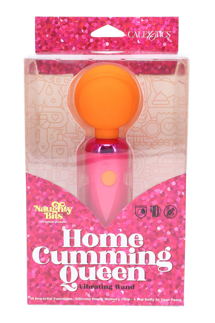 Compact pink wand vibrator with orange silicone head, single-button control, 10 modes; waterproof and rechargeable.