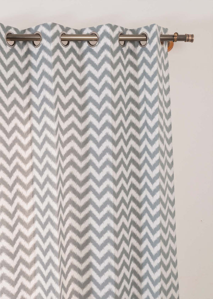 Ikat Chevron Grey 100% cotton geometric curtain for living room - Room darkening - Single Piece