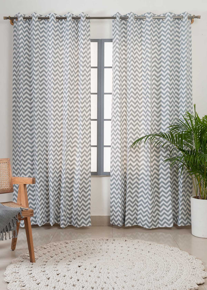 Ikat chevron printed cotton Fabric - Grey