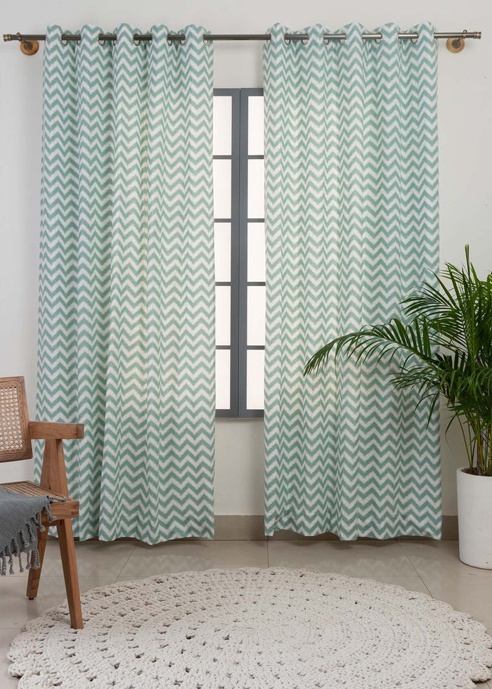 Ikat chevron printed cotton Fabric - Nile Blue