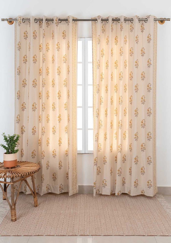 Indus 100% cotton ethnic curtain for living room - Room darkening - Amber - Single Piece