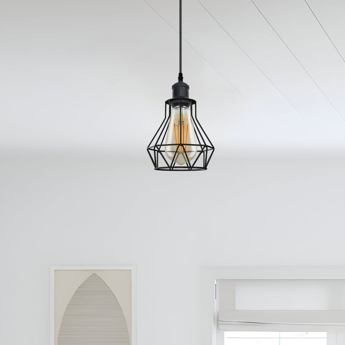 Industrial E27 Black Light Ceiling Pendant Light Cage Hanging Lampshade Fitting Kit~1401